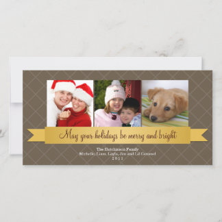 Holiday gold satin ribbon brown lattice greeting card