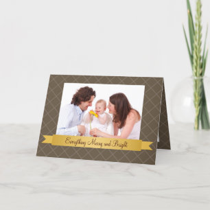 Holiday gold satin ribbon brown lattice photo card