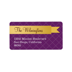 Holiday gold satin ribbon purple lattice address label