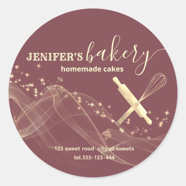 Holiday gold sparkle baked goods bakery classic round sticker (Front)