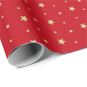 Holiday Gold Stars on Red Wrapping Paper