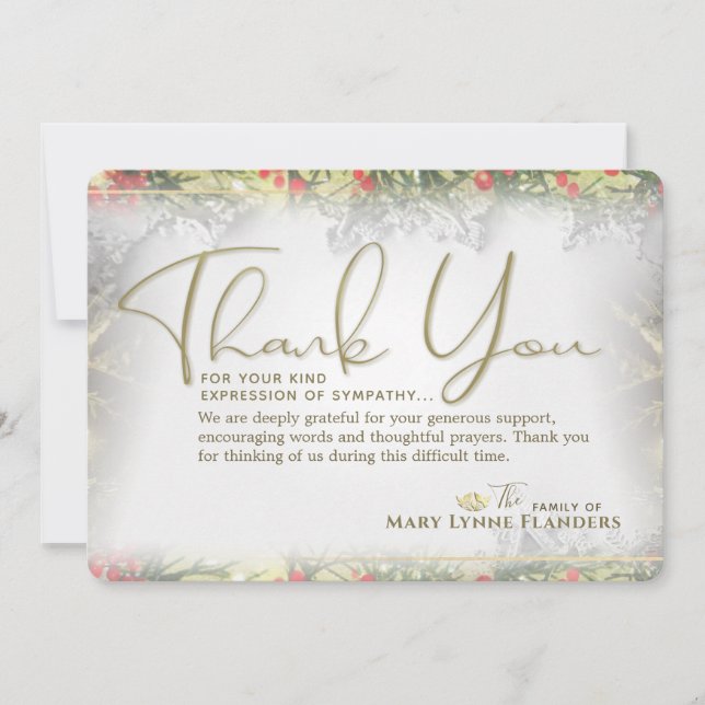 Holiday Golden Christmas Sympathy Thank You Card (Front)