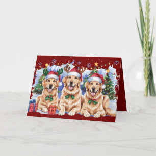 Holiday Golden Retriever Merry Christmas Card Red