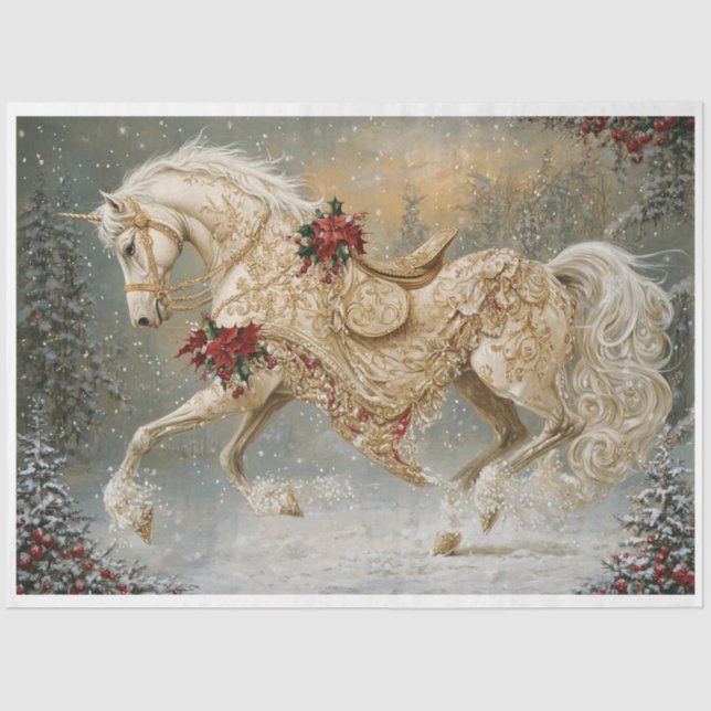 Holiday Golden Unicorn Tissue Paper (Front)