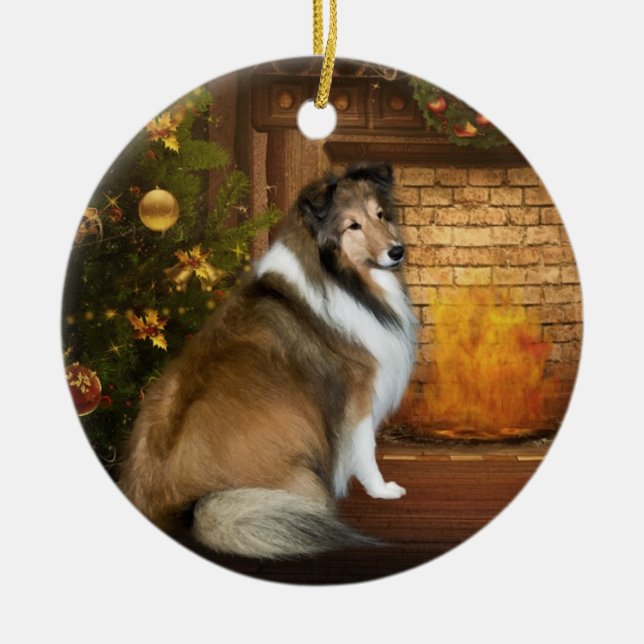 Holiday "Grace" Sheltie Ceramic Tree Decoration (Front)
