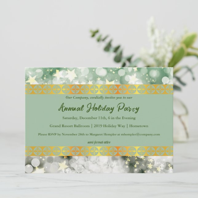 Holiday Green and Gold Party Invitation (Standing Front)