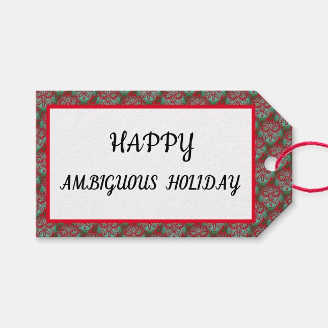 Holiday green and red Gift tag (Front (Horizontal))