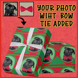 Holiday Green and Red with Your Photo and Bow Tie Wrapping Paper