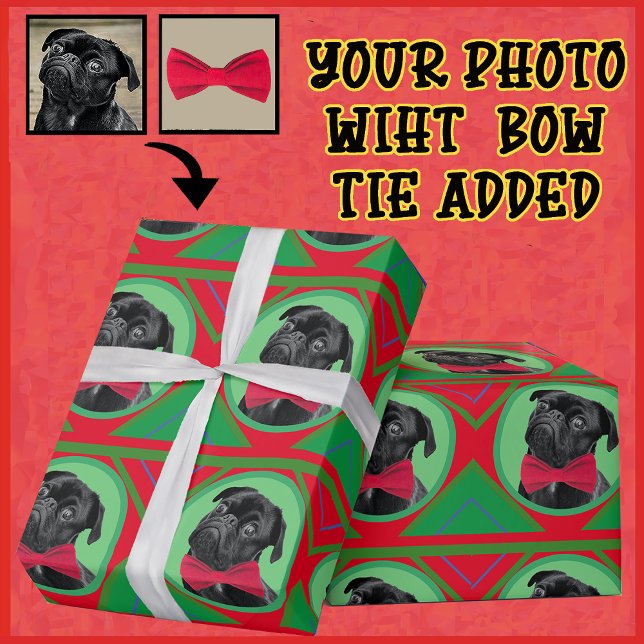 Holiday Green and Red with Your Photo and Bow Tie Wrapping Paper (Creator Uploaded)