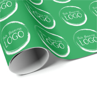 Holiday Green and White Small Business Logo Promo Wrapping Paper