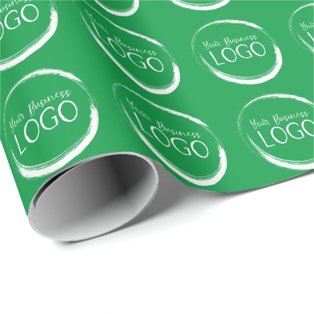 Holiday Green and White Small Business Logo Promo Wrapping Paper (Roll Corner)