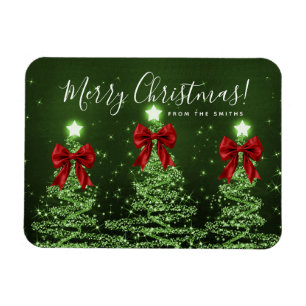 Holiday Green Christmas Trees Greeting Red  Magnet