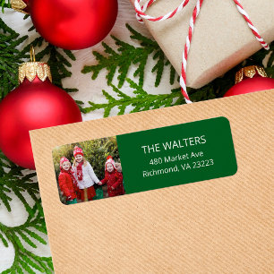 Holiday Green Custom Photo Return Address Labels