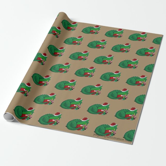 Holiday Green Dragon Wrapping Paper (Unrolled)