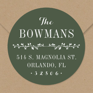 Holiday Green Family Name Return Address Classic Round Sticker