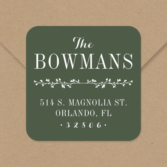 Holiday Green Family Name Return Address Square Sticker (Creator Uploaded)