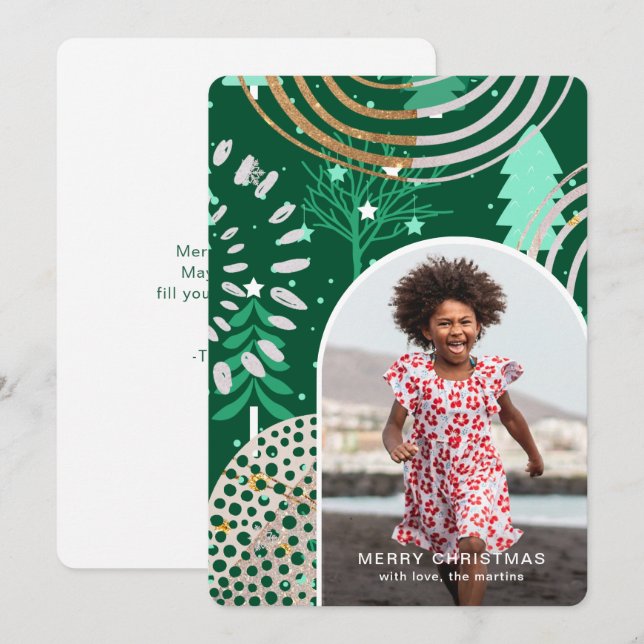 Holiday Green Merry Christmas Photo with Message (Front/Back)