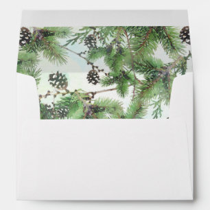 Holiday Green & Pine Cones Country Winter Wedding Envelopes