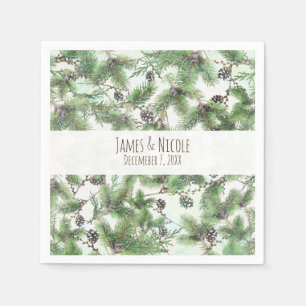 Holiday Green & Pine Cones Country Winter Wedding Napkin