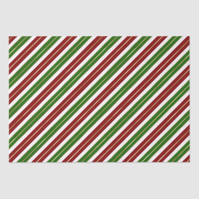 Holiday Green, Red & Gold Foil Christmas Stripes Tissue Paper (Front)