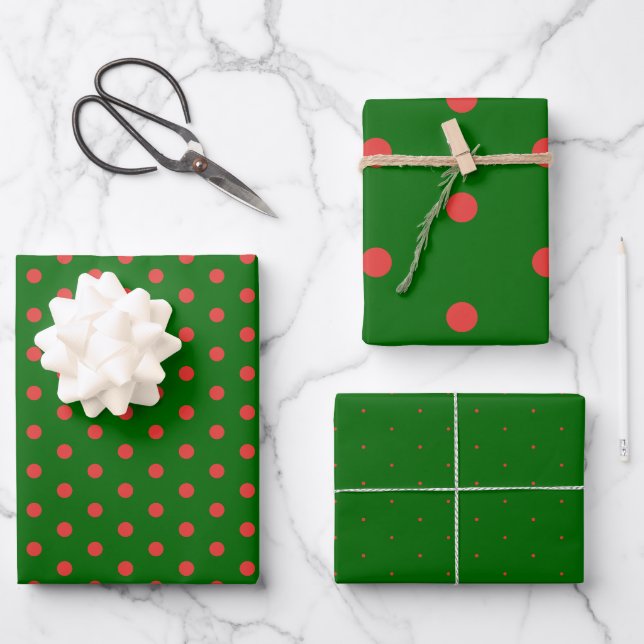 Holiday Green Red Polka Dot Gift Wrapping Paper (Front)