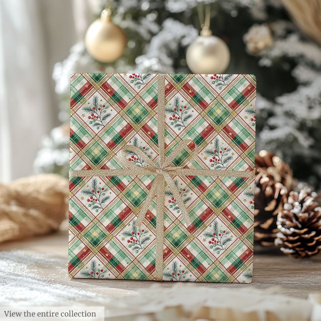 Holiday green & red watercolor chequered wrap roll wrapping paper (Holiday green & red watercolor checkered wrap roll)
