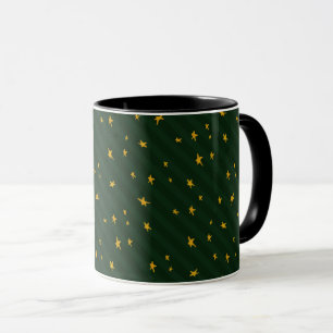 Holiday Green Yellow Star Stripe Christmas Mug