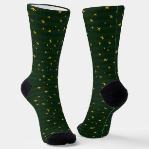 Holiday Green Yellow Stripe Star Christmas  Socks