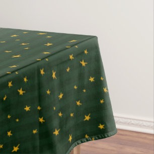 Holiday Green Yellow Stripe Star Christmas  Tablecloth