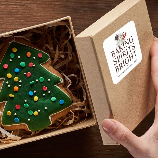 Holiday Greenery Baking Spirits Bright Square Sticker (Holiday Greenery Baking Spirits Bright Square Sticker)