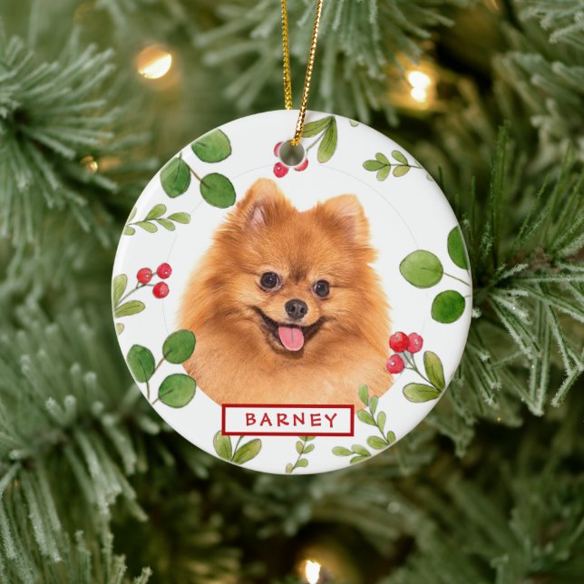 Holiday greenery Dog's photo   Ceramic Tree Decoration (Tree)