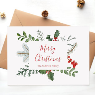 Holiday Greenery & Holly Berry Christmas Postcard
