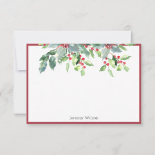 Holiday Greenery Holly Plant Red Personalised Note Card