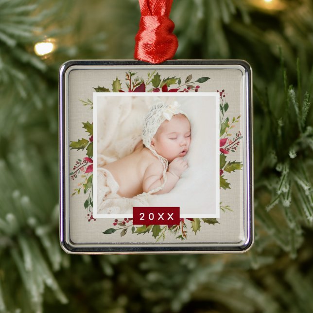 Holiday Greenery Keepsake Photo Christmas Metal Tree Decoration (Tree)