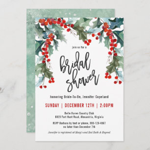 Holiday Greenery Watercolor Bridal Shower Invitation