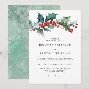 Holiday Greenery Watercolor Wedding Invitation