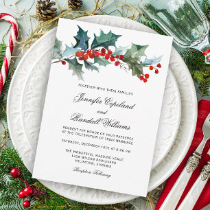 Holiday Greenery Watercolor Wedding Invitation