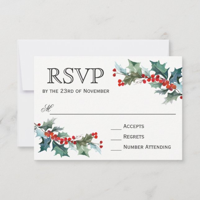 Holiday Greenery Watercolor Wedding RSVP (Front)