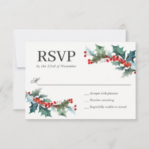 Holiday Greenery Watercolor Wedding RSVP Card