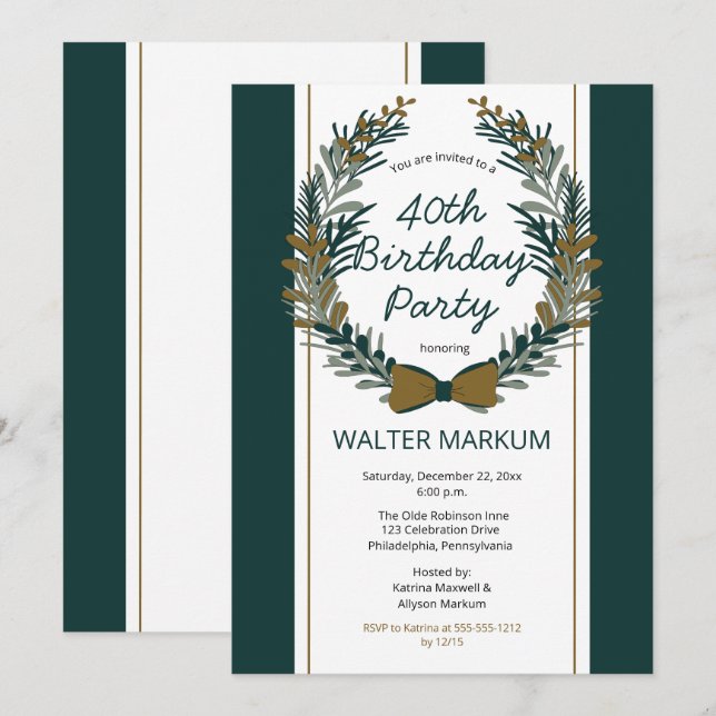 Holiday Greenery Wreath 40th Birthday Party Invitation (Front/Back)