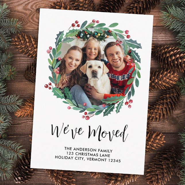 Holiday Greenery Wreath Custom Photo Moving Enclosure Card (Creator Uploaded)