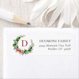 Holiday Greens Wreath Monogram Return Address