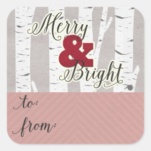 Holiday Greeting Merry & Bright To & From Square Sticker