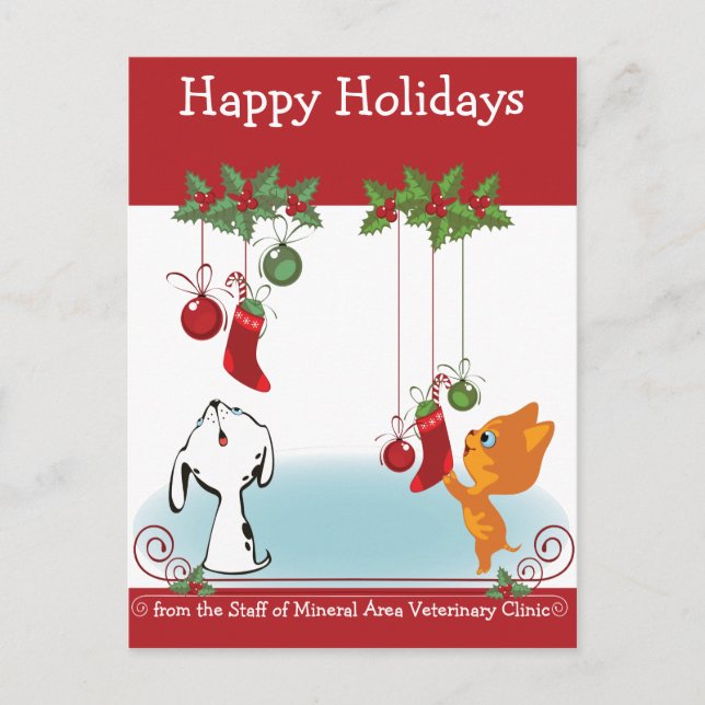 Holiday Greeting Pets From Your Veterinary Clinic Postcard (Front)