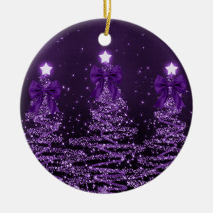 Holiday Greeting Purple Christmas Trees Bows Ceramic Tree Decoration