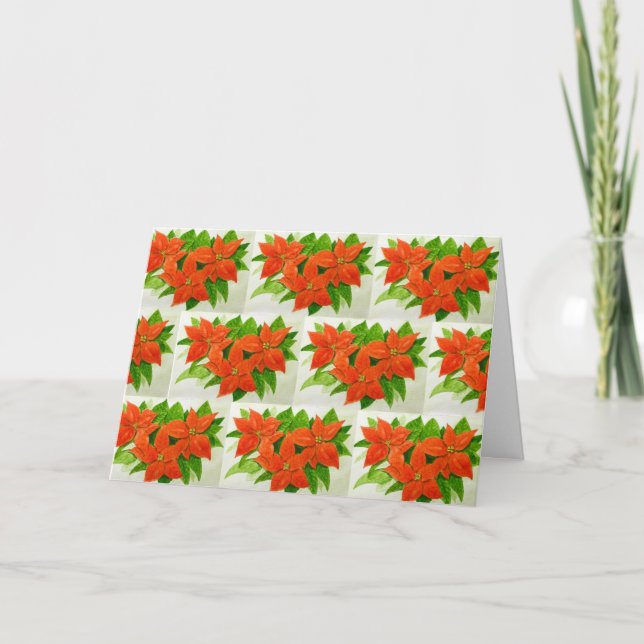 Holiday greetings card with a Poinsettia pattern  (Front)