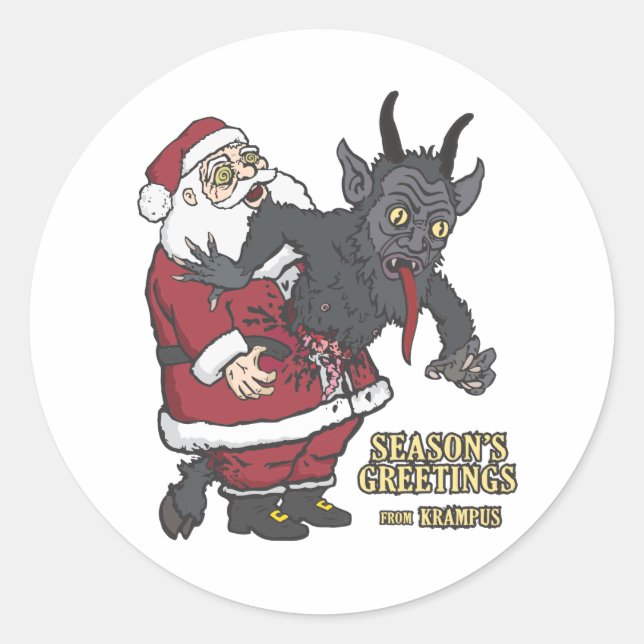 Holiday Greetings from Krampus (and Santa) Classic Round Sticker (Front)
