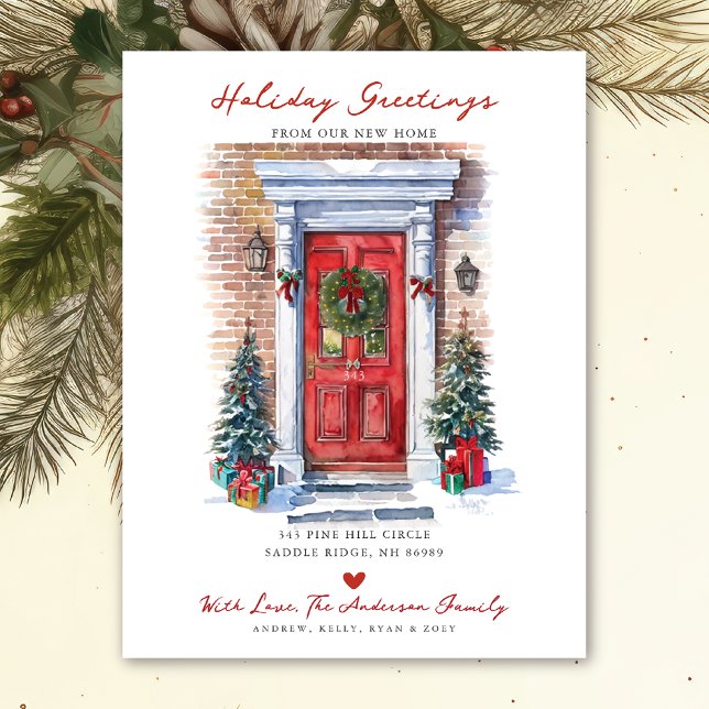 Holiday Greetings New Home Door Moving Announcemen Announcement Postcard (Creator Uploaded)