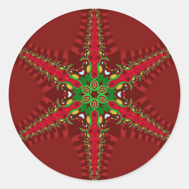 Holiday Greetings Red Star  Classic Round Sticker (Front)