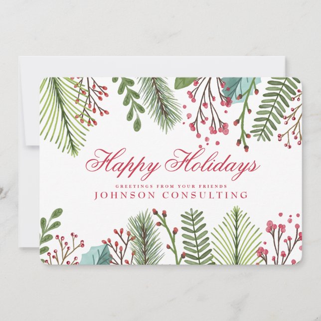 Holiday Greetings Watercolor Holly Foliage (Front)